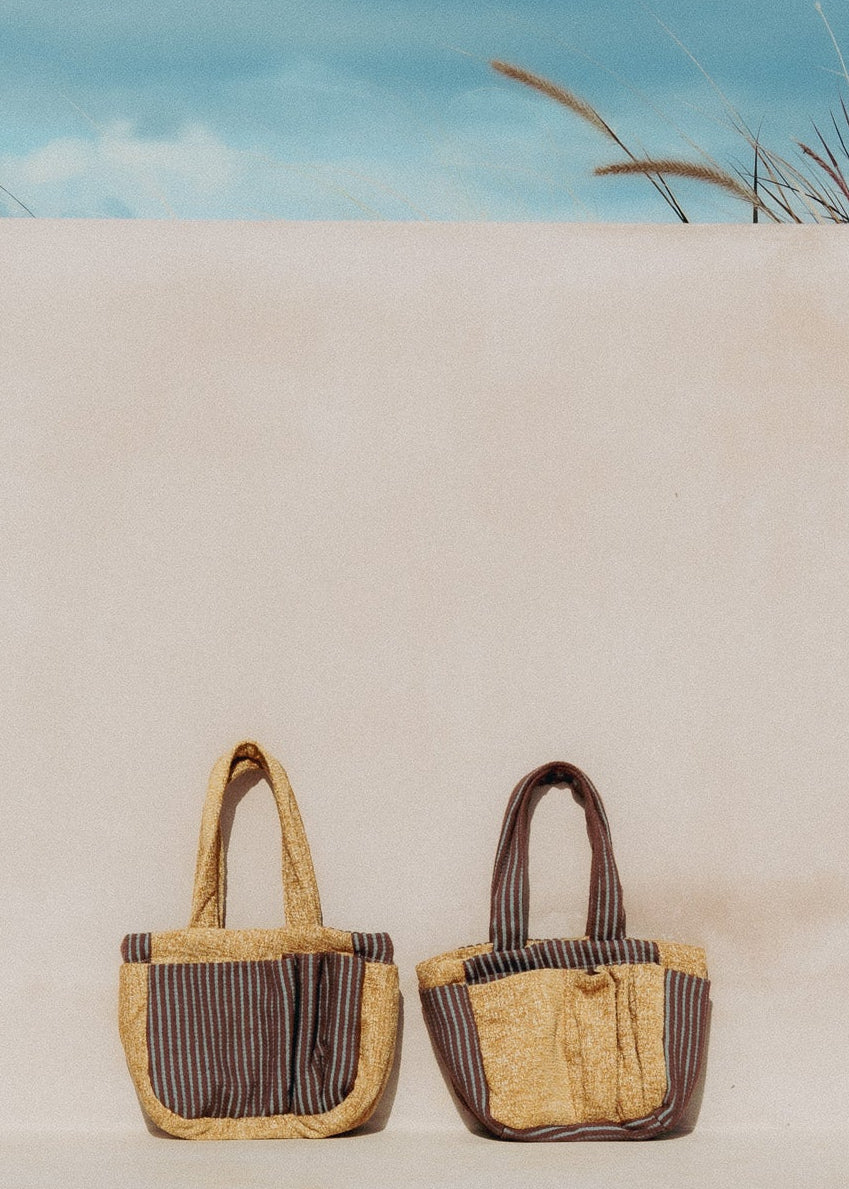 RAFIKI bag organiser (mustard yellow + brown/blue stripes)