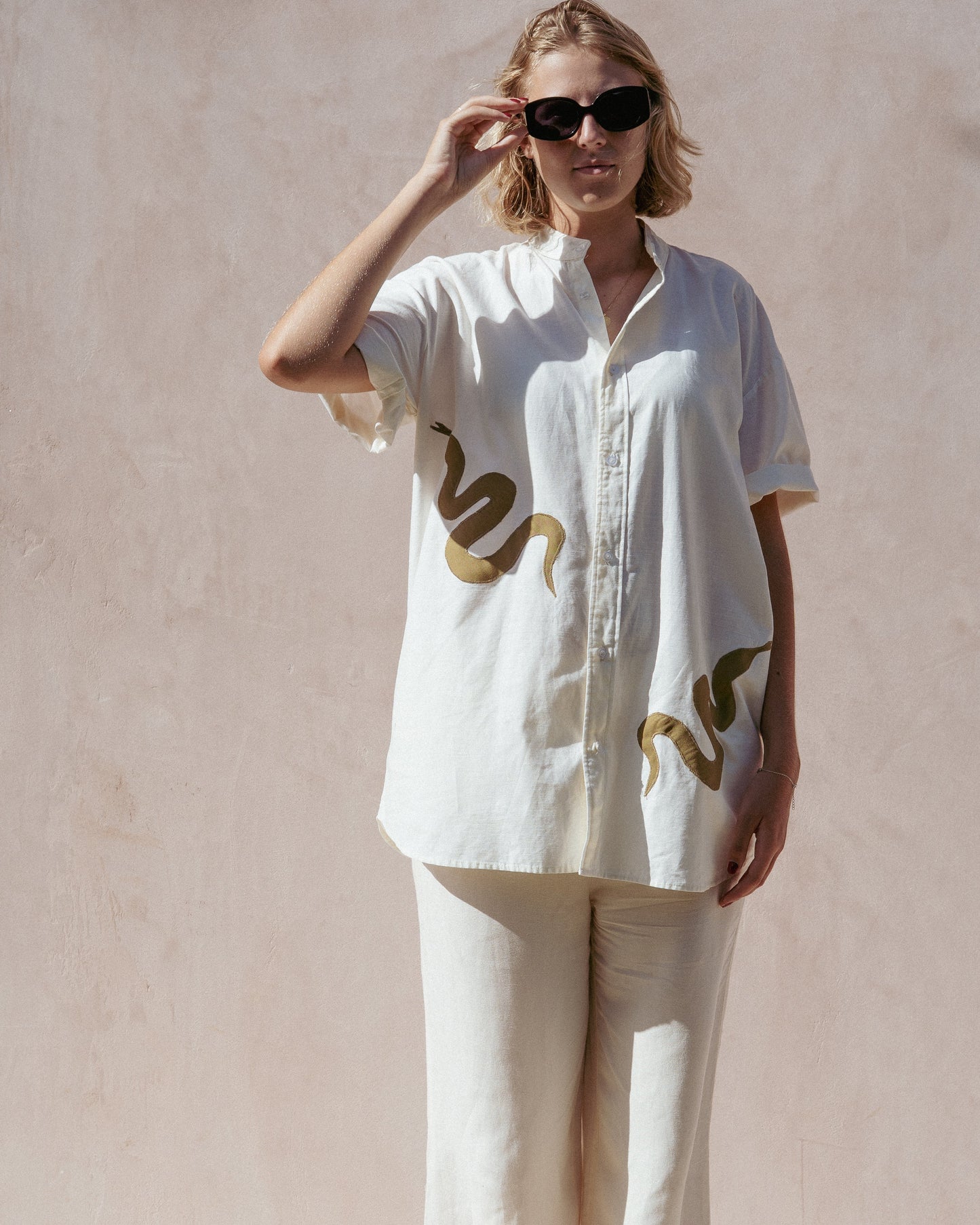 NYOKA shirt (White + Army Green Snakes)
