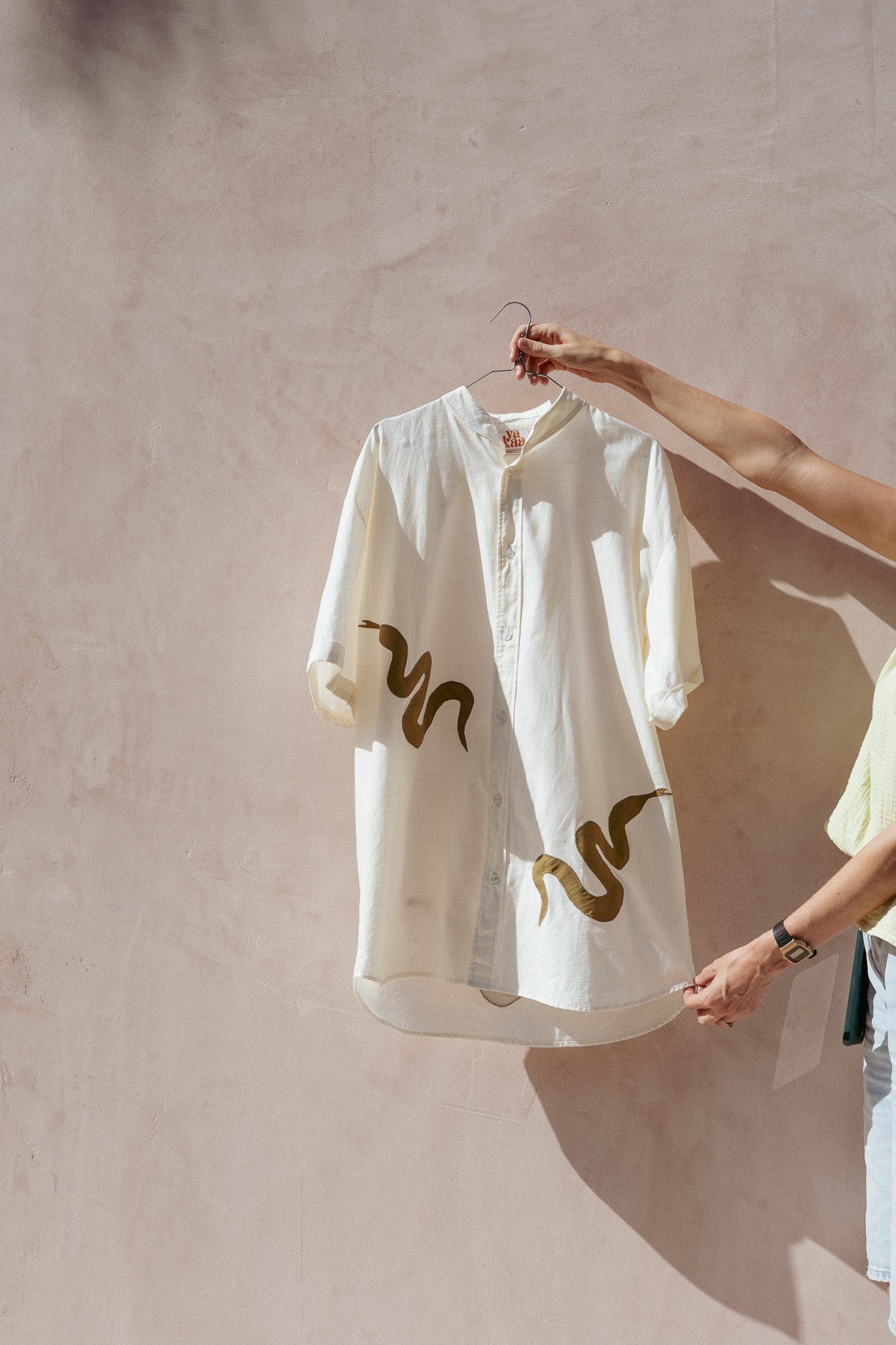 NYOKA shirt (off white + olive green snakes)