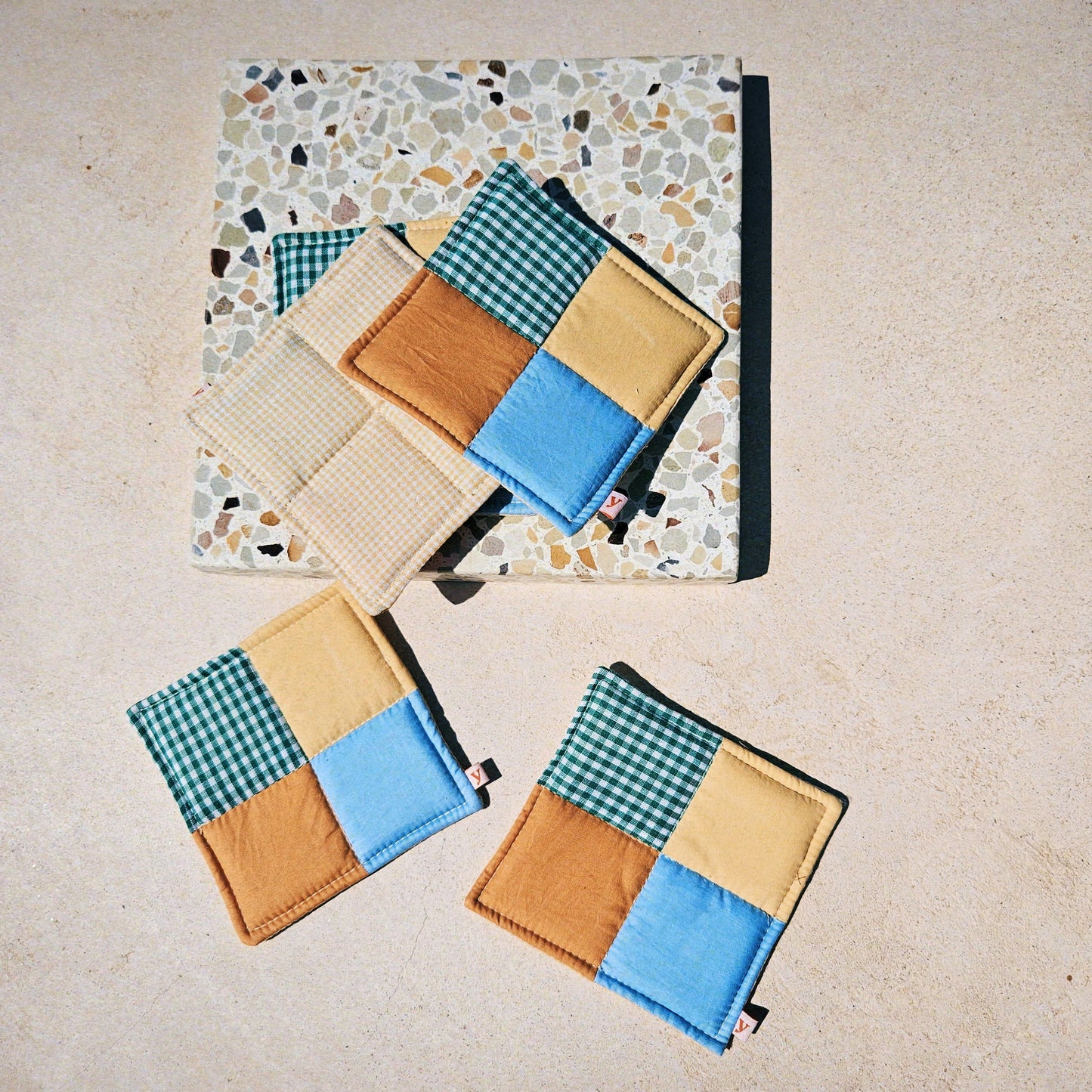 Y A K A A mini's (coasters) blue + green checkered