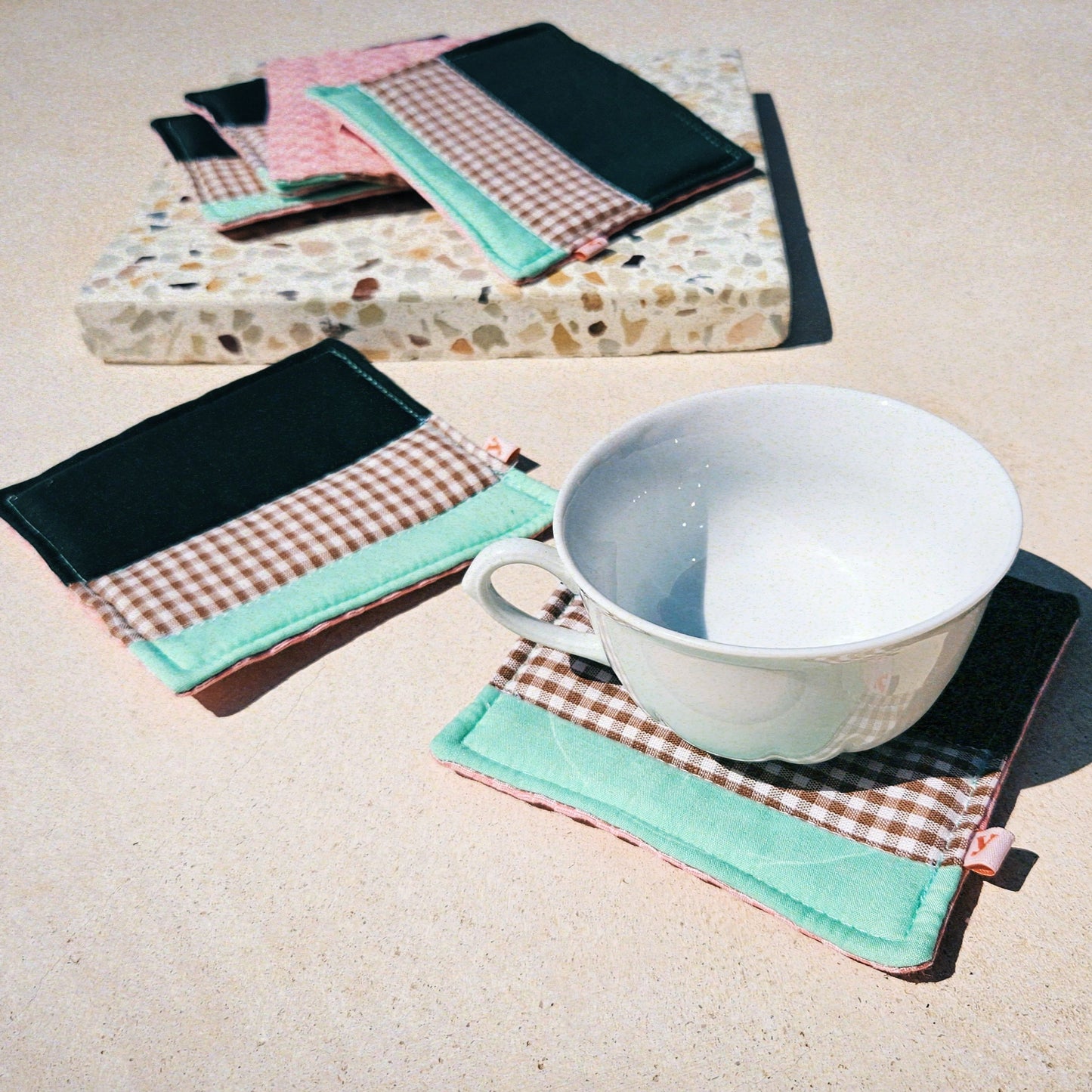 Y A K A A mini's (coasters) pink + green checkered