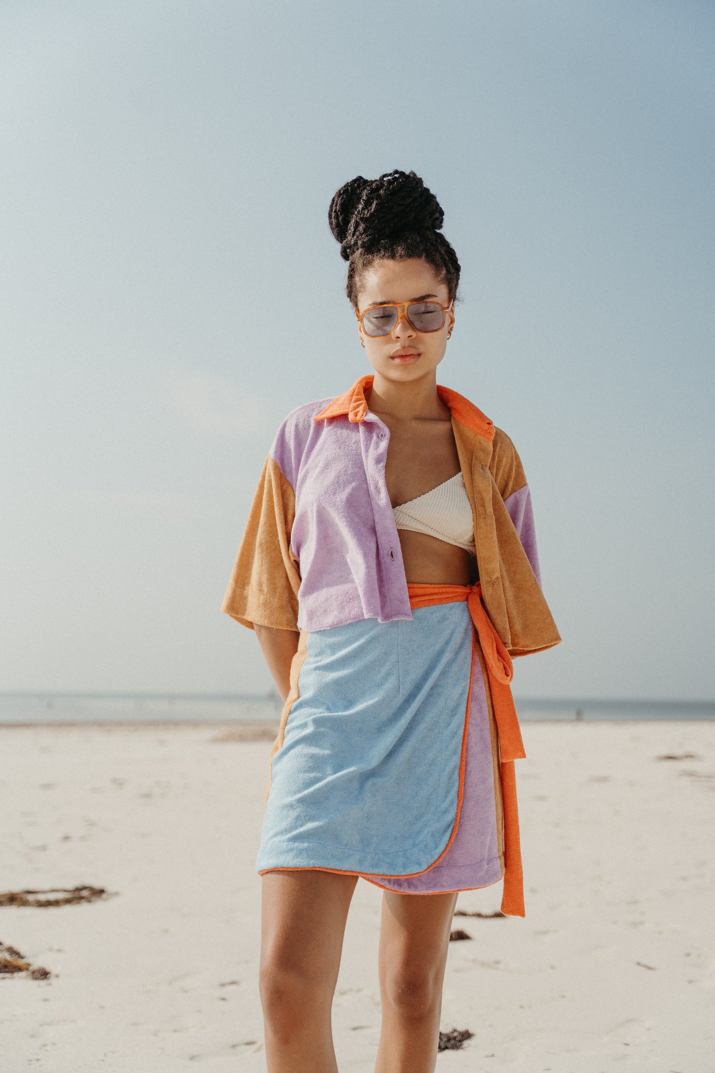 PWANI plush one -size wrap skirt (Purple, Blue + Mustard)