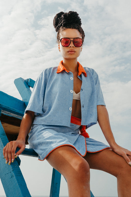 PWANI plush crop shirt (Blue + Orange)