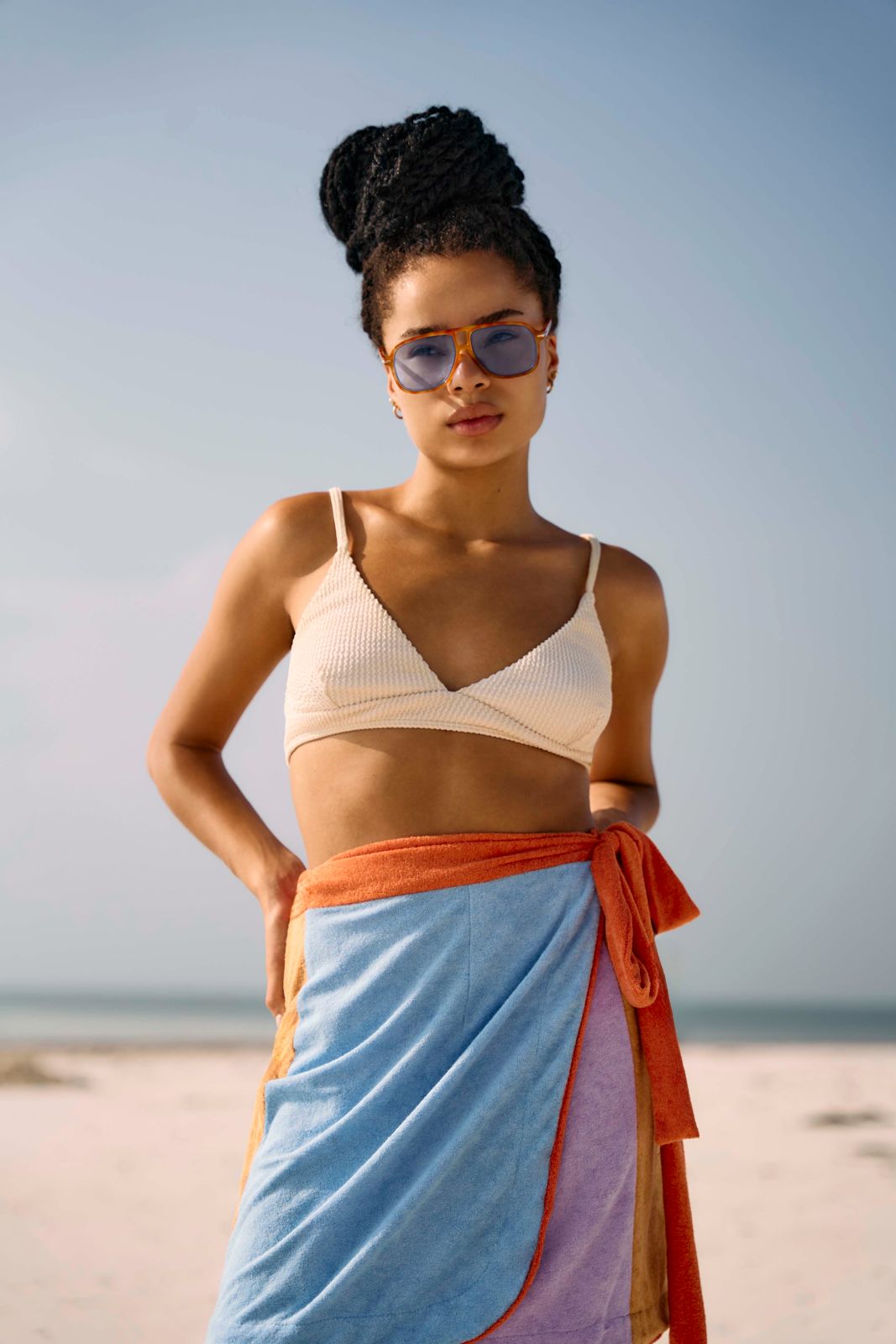 PWANI plush one -size wrap skirt (Purple, Blue + Mustard)
