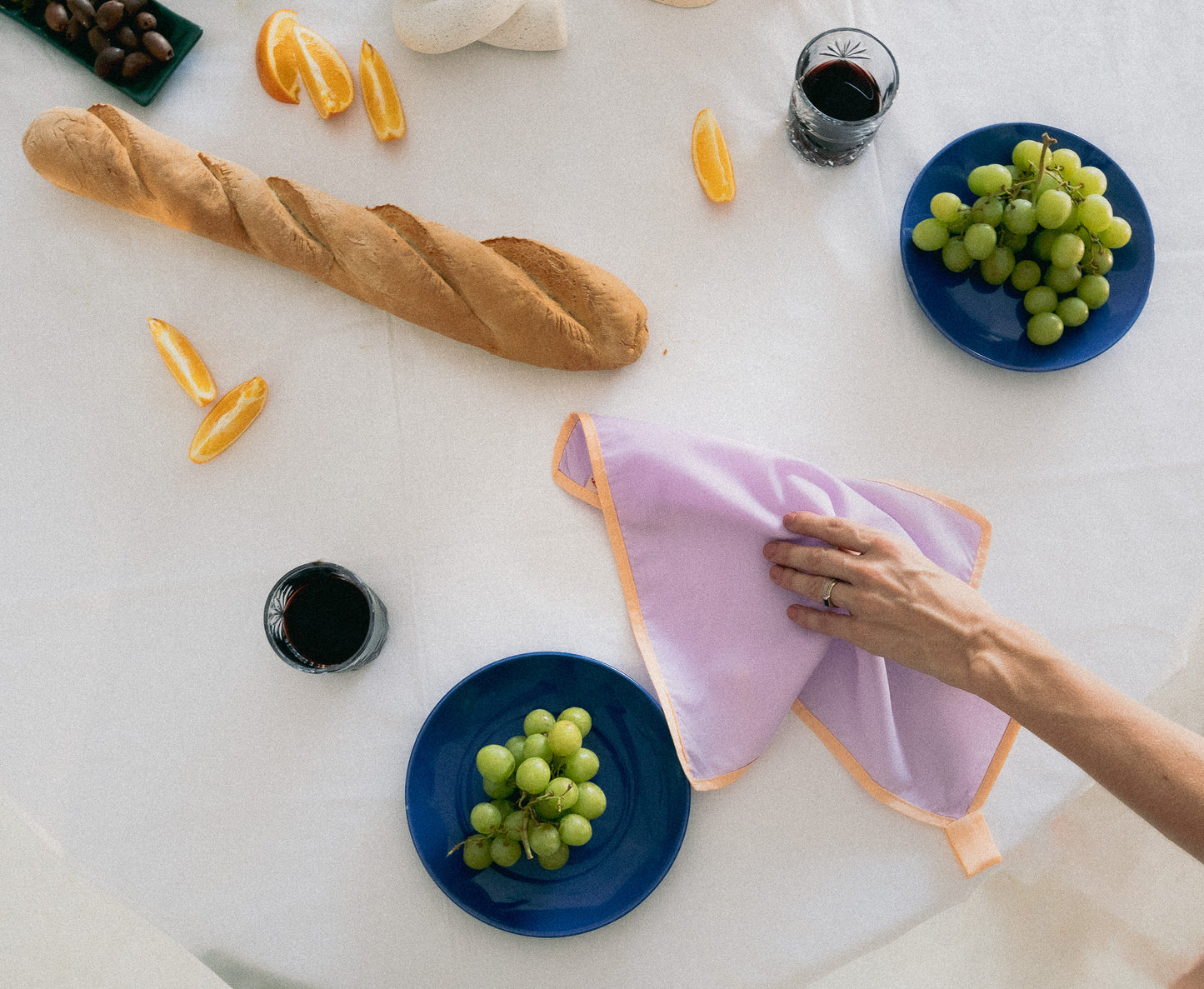 R A N G I napkins (lilac purple + peach)