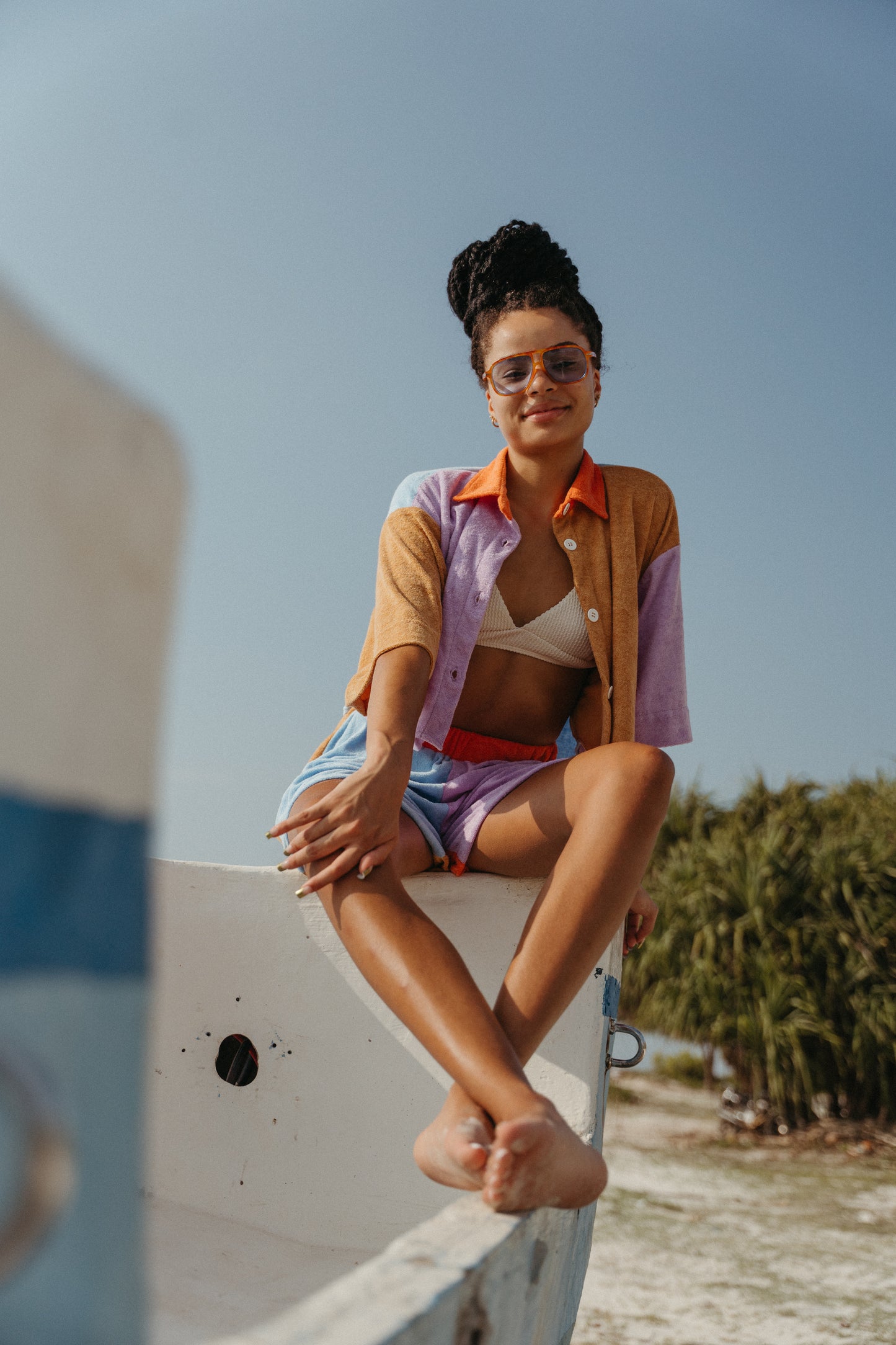 PWANI plush shirt + shorts matching set (Purple + Blue + Mustard)