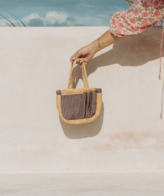 RAKIKI bag organiser (mustard yellow + brown/blue stripes)