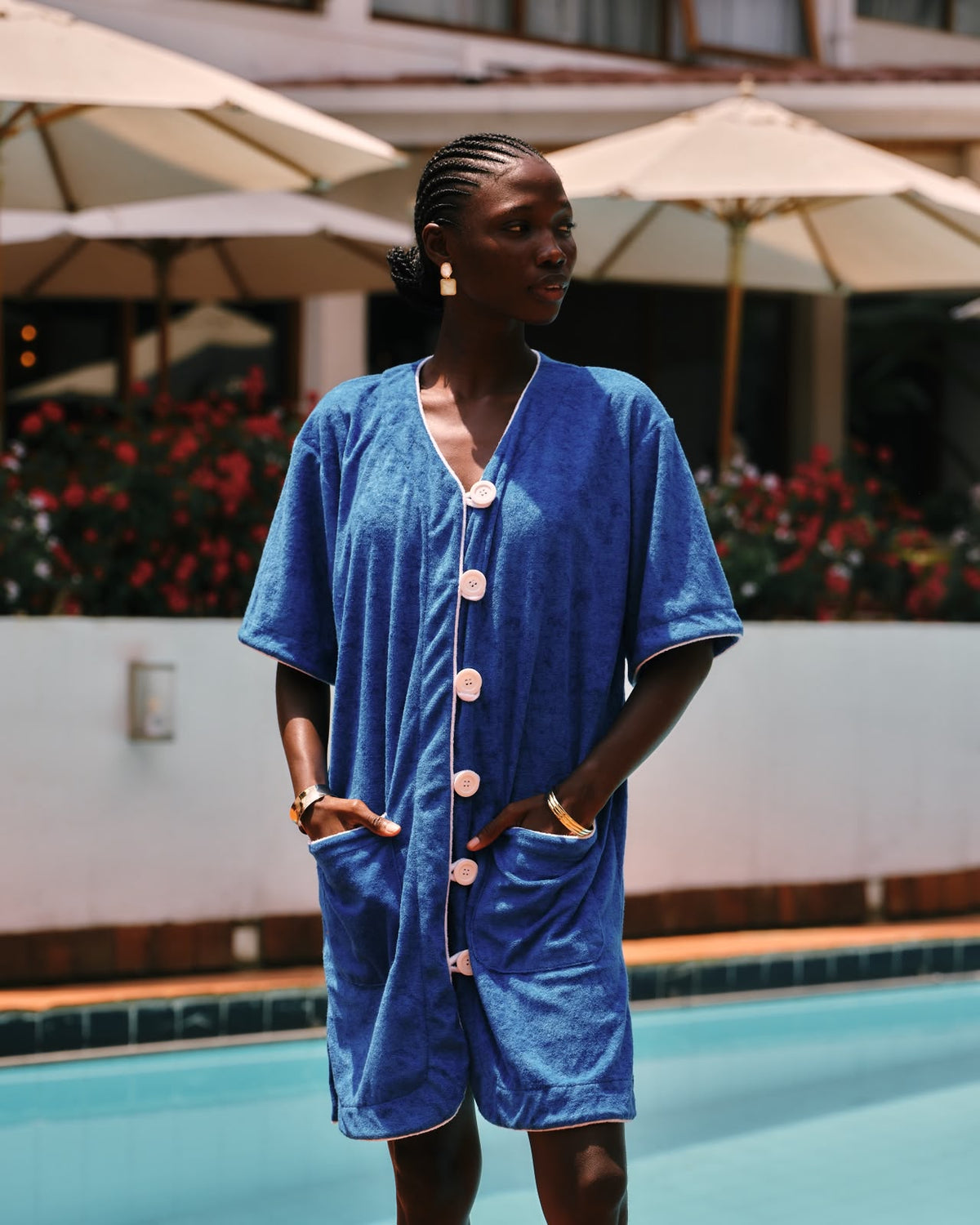 PWANI plush beach cover-up gown (Azure Blue)
