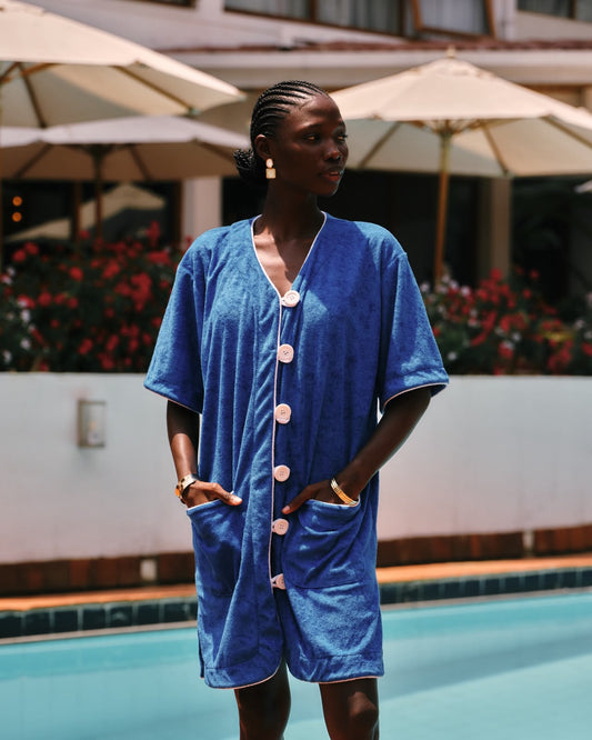 PWANI plush beach cover-up gown (Azure Blue)