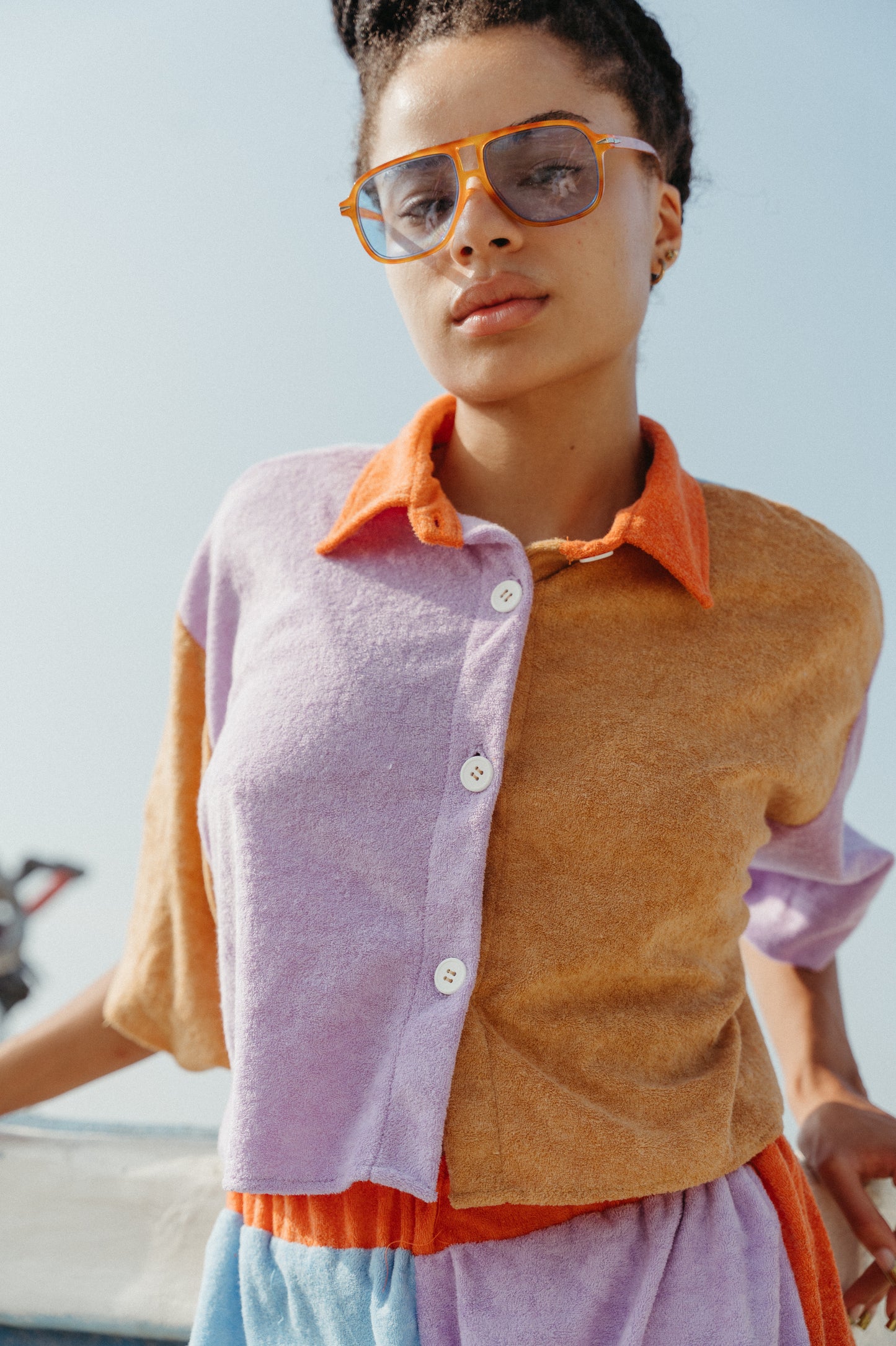 PWANI plush shirt + shorts matching set (Purple + Blue + Mustard)