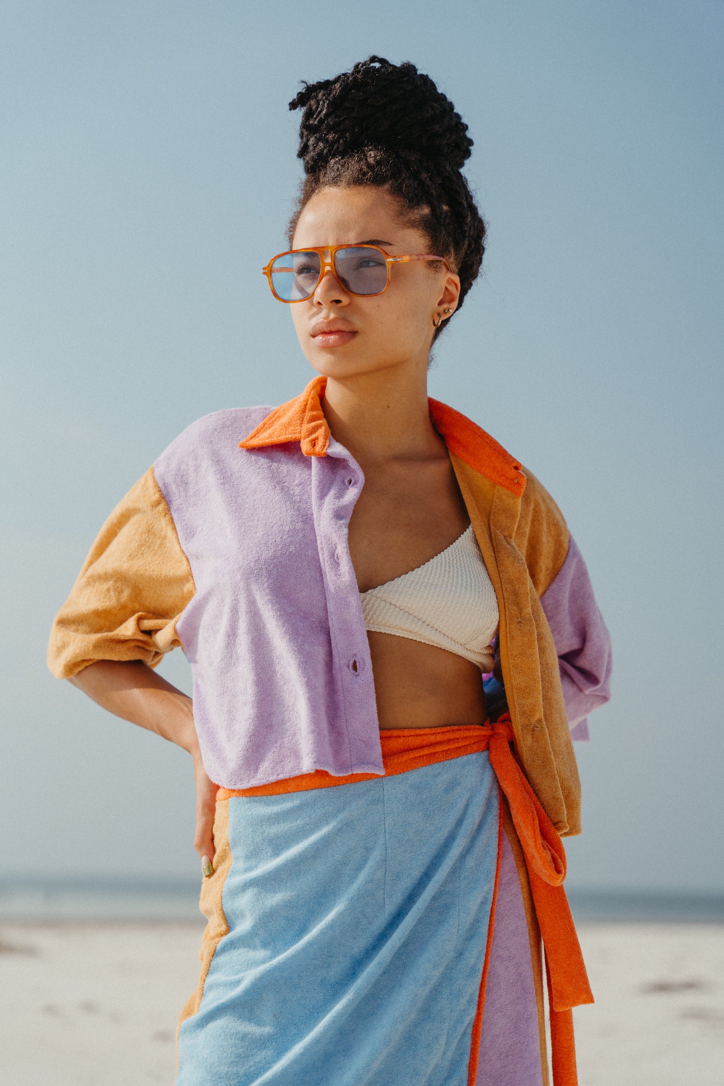 PWANI plush one -size wrap skirt (Purple, Blue + Mustard)