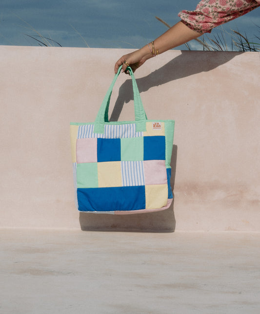 FARAHA reversible tote bag (blue + mint green)