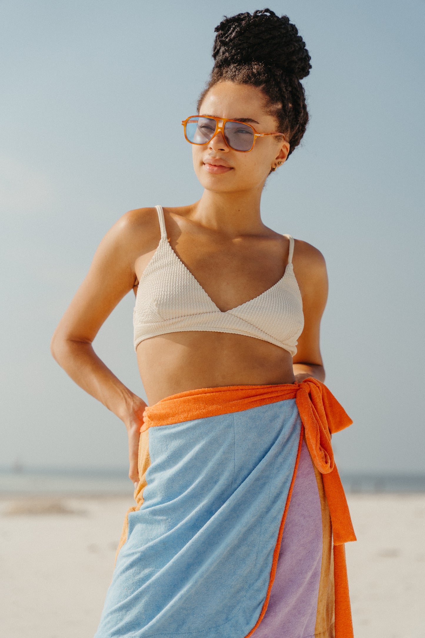 PWANI plush one -size wrap skirt (Purple, Blue + Mustard)