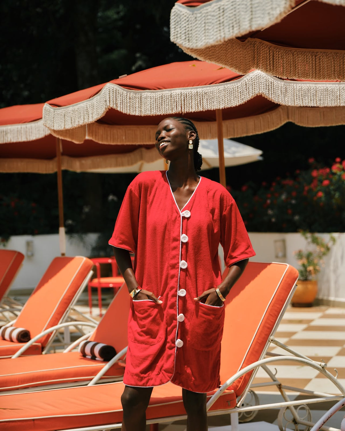 PWANI plush beach cover-up gown (Pomodoro red)