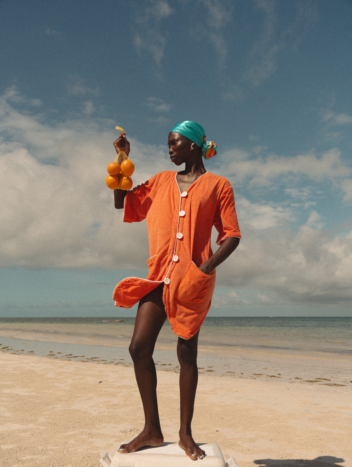 PWANI plush beach cover-up gown (Orange)