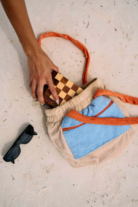 PWANI plush hand bag (Cream + Pale Blue)